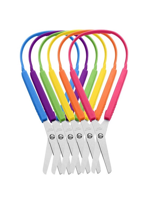 Loop Scissors For Teens And Adults 8 Inches (6 Pack) Colorful Looped Adaptive Design Right And Lefty Support Small Easy Open Squeeze Handles Supports Elderly And Special Needs