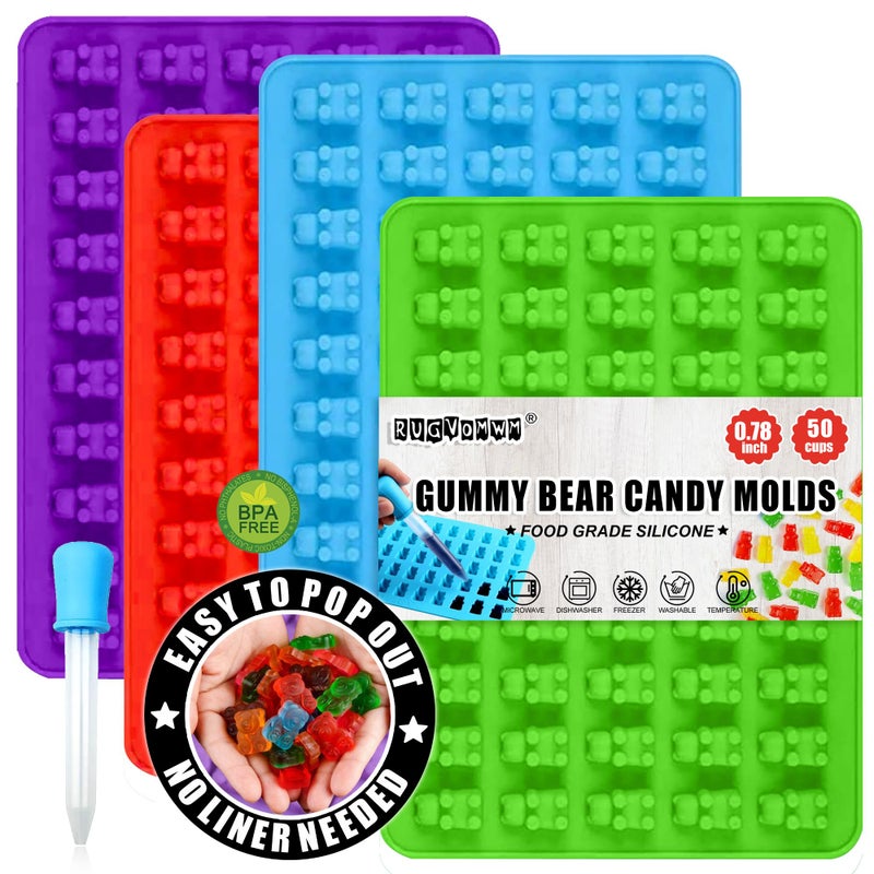 RUGVOMWM Gummy Bear Silicone Candy Molds - Set of 4 Gummy Bear Mold Trays with Dropper, Fun Making Gummy Bears with Non Stick Silicone Candy Molds, Perfect Silicone Molds for Gummy Bear Candyâ€¦ - Image 1