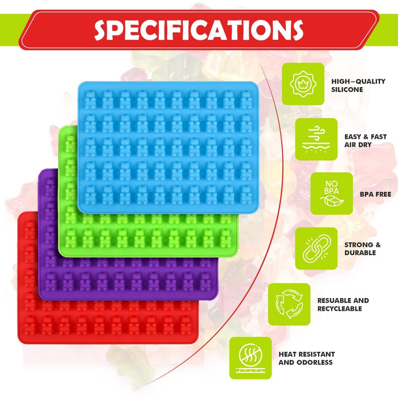 RUGVOMWM Gummy Bear Silicone Candy Molds - Set of 4 Gummy Bear Mold Trays with Dropper, Fun Making Gummy Bears with Non Stick Silicone Candy Molds, Perfect Silicone Molds for Gummy Bear Candyâ€¦ - Image 3