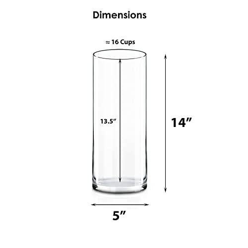 CYS Excel Glass Cylinder Vase (H:14" D:5") | Multiple Size Choices Glass Flower Vase Centerpieces | Hurricane Floating Candle Holder Vase - Image 2