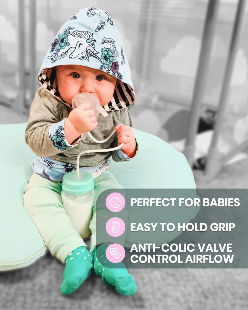 Skywin Self Feeding Baby Bottle 8oz Bottle Holder for Baby - 2 Pack Baby Bottle with Straw, Anti Colic, for Convenient Feeding (Green) - Image 3