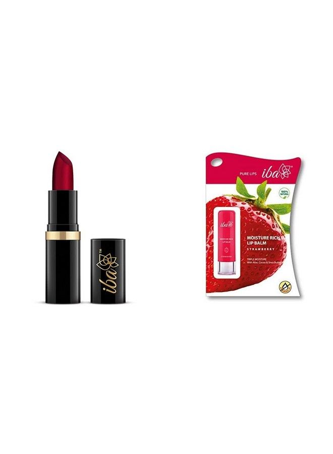 Iba Halal Care Pure Lips Moisturizing Lipstick Shade A65 Ruby Touch 4G & Iba Halal Care Moisture Rich Lip Balm Strawberry 4.5 G - Image 1