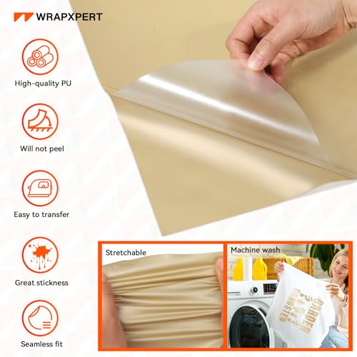 WRAPXPERT Gold Iron on Vinyl, Light Gold Heat Transfer Vinyl 12''x5ft Champagne Foil HTV Roll for Most Cutting Machine, Matte Metallic Heat Transfer for DIY Design on T-Shirts, Fabrics, Easy to Cut - Image 5
