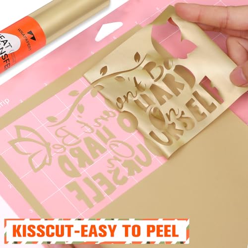 WRAPXPERT Gold Iron on Vinyl, Light Gold Heat Transfer Vinyl 12''x5ft Champagne Foil HTV Roll for Most Cutting Machine, Matte Metallic Heat Transfer for DIY Design on T-Shirts, Fabrics, Easy to Cut - Image 3