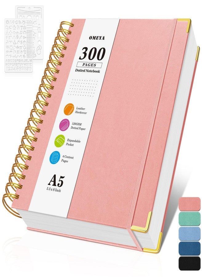 OMEYA Notizblock, Notizbuch A5 Gepunktetes, Bullet Dotted Journal, Notizbücher mit 300 Seiten, 120GSM, Hardcover Leder spiralbindung Dot Journal für Frauen und Männer,Großes Notizbuch für Arbeit Büro Schule - Image 1