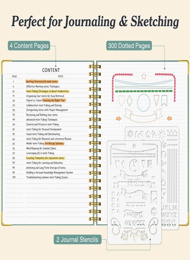 OMEYA Notizblock, Notizbuch A5 Gepunktetes, Bullet Dotted Journal, Notizbücher mit 300 Seiten, 120GSM, Hardcover Leder spiralbindung Dot Journal für Frauen und Männer,Großes Notizbuch für Arbeit Büro Schule - Image 3