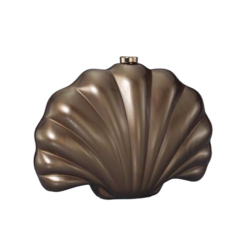 YJKIS Women Pearl Acrylic Clutch Shell Pearl Clutch Shell Purse Chain Shoulder Bag Ladies Wedding Prom Evening Handbag, Brown - Image 3