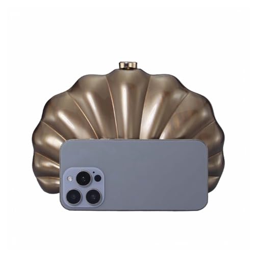 YJKIS Women Pearl Acrylic Clutch Shell Pearl Clutch Shell Purse Chain Shoulder Bag Ladies Wedding Prom Evening Handbag, Brown - Image 4