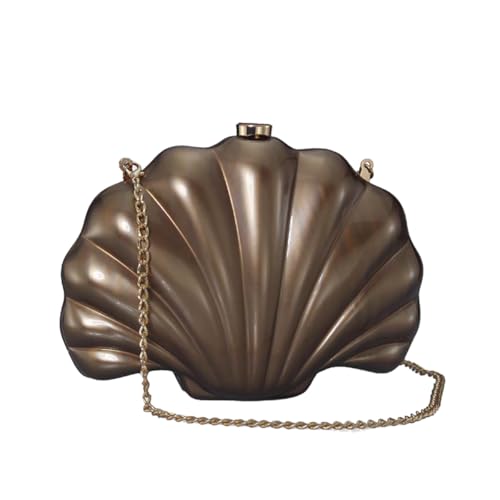 YJKIS Women Pearl Acrylic Clutch Shell Pearl Clutch Shell Purse Chain Shoulder Bag Ladies Wedding Prom Evening Handbag, Brown - Image 5