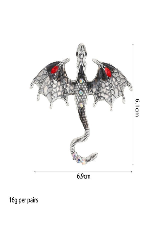 Anmpab Colorful Enamel Dragon Brooch for Men Women Vintage Rhinestone Crystal Dragon Animal Brooch Pin Clothing Hat Jewelry Decoration (Grey) - Image 5