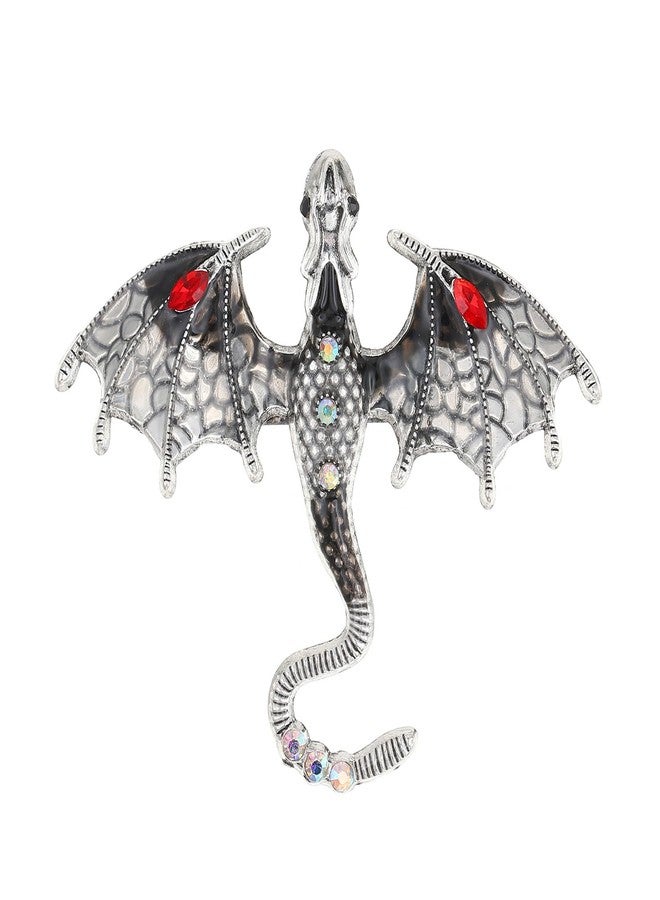 Anmpab Colorful Enamel Dragon Brooch for Men Women Vintage Rhinestone Crystal Dragon Animal Brooch Pin Clothing Hat Jewelry Decoration (Grey) - Image 1