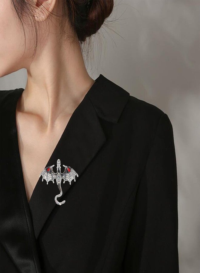 Anmpab Colorful Enamel Dragon Brooch for Men Women Vintage Rhinestone Crystal Dragon Animal Brooch Pin Clothing Hat Jewelry Decoration (Grey) - Image 4