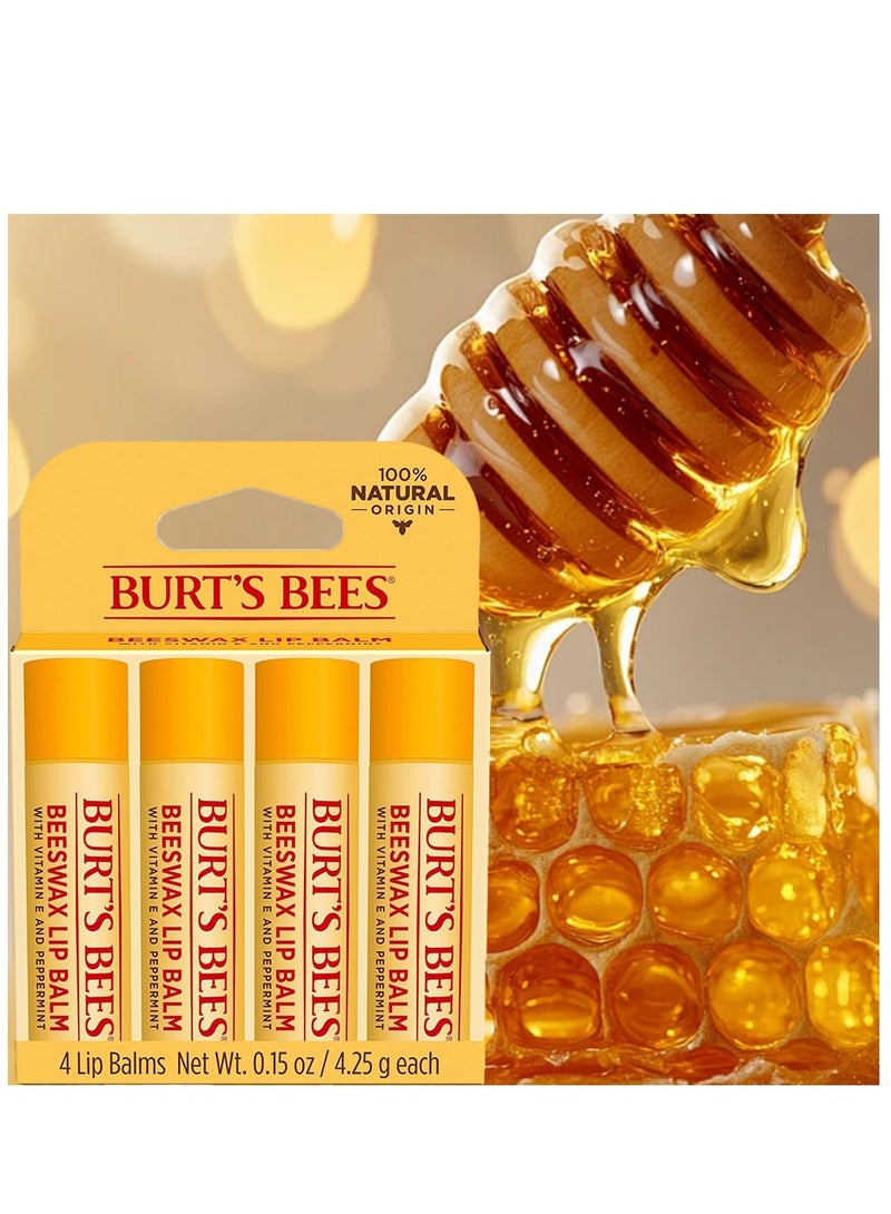 Burt's Bees Lip Balm - Original Beeswax, Lip Moisturizer With Responsibly Sourced Beeswax, Tint-Free, Natural Origin Conditioning Treatment, 4 Tubes, 0.15 oz.  - Image 1