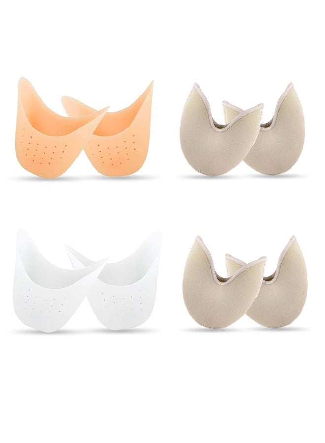 Mtuiewo 4 Pairs Toe Pads for Pointe Shoes(2 Pairs Cotton Pointe Shoe Toe Pads & 2 Pairs Silicone Gel Pads Pointe Shoes Protectors) for Foot Metatarsal Protection, Breathable & Washable - Image 1