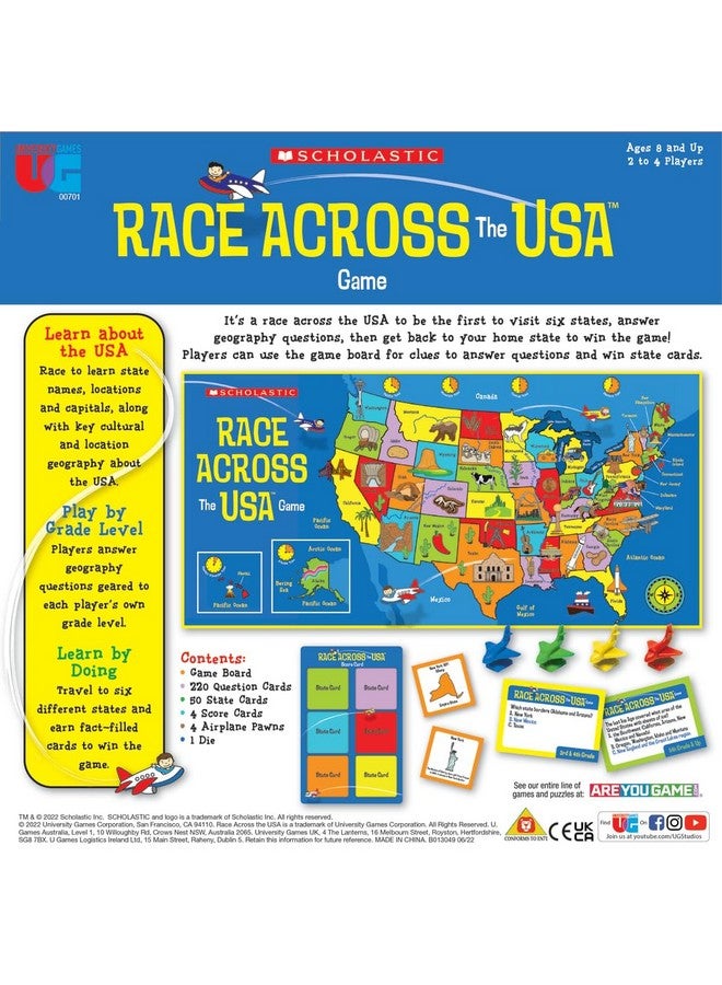 University Games, Scholastic Race Across the USA Board Game , Geography Learning Game for Kids and Families, for 2 to 4 Players Ages 8 and Up - Image 2