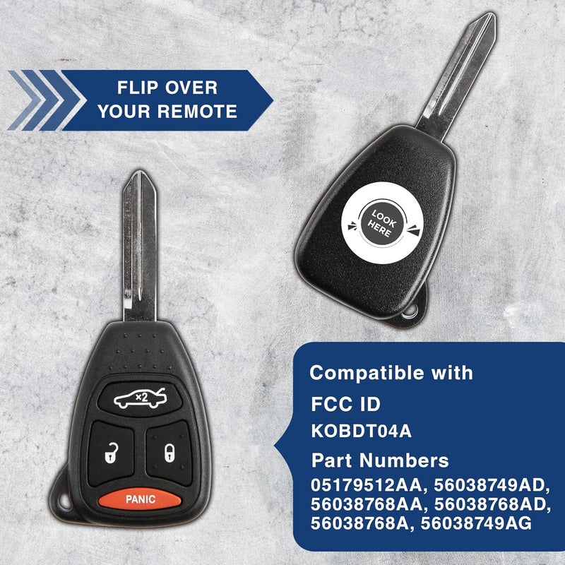 KeylessOption Keyless Entry Remote Control Uncut Ignition Car Key Fob Replacement for KOBDT04A - Image 3