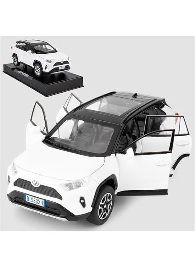 Model Car 1/32 RAV4 Alloy Diecast Collectible Toy Car with Light and Sound Toy Vehicle Door Can Be Opened for Boys Kids Toddler Gift (White)