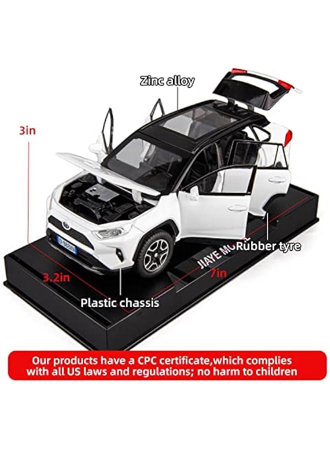 Model Car 1/32 RAV4 Alloy Diecast Collectible Toy Car with Light and Sound Toy Vehicle Door Can Be Opened for Boys Kids Toddler Gift (White)