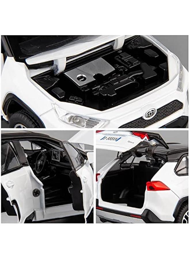 Model Car 1/32 RAV4 Alloy Diecast Collectible Toy Car with Light and Sound Toy Vehicle Door Can Be Opened for Boys Kids Toddler Gift (White)