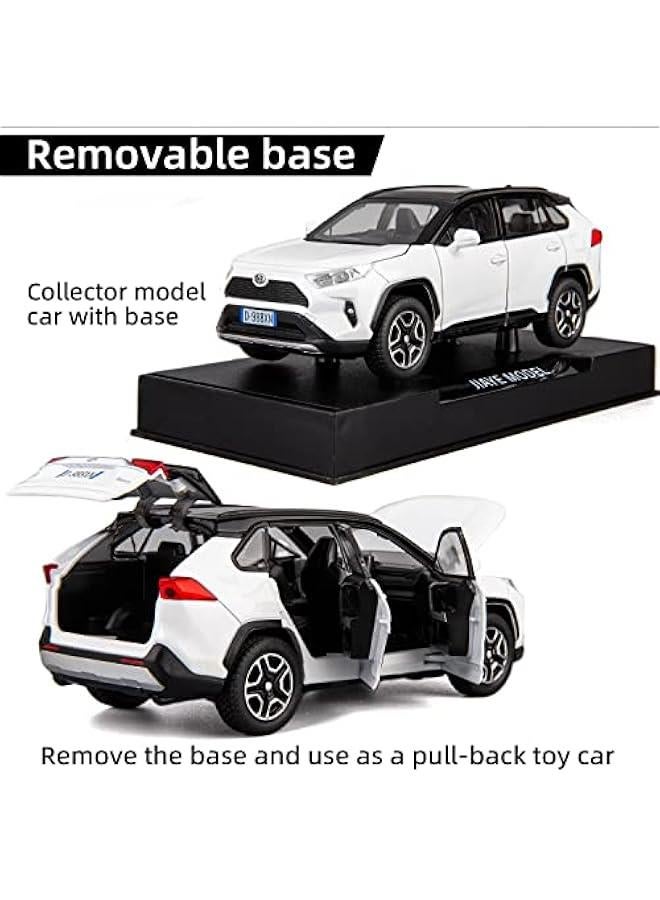Model Car 1/32 RAV4 Alloy Diecast Collectible Toy Car with Light and Sound Toy Vehicle Door Can Be Opened for Boys Kids Toddler Gift (White)