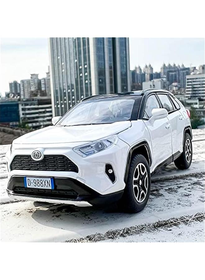 Model Car 1/32 RAV4 Alloy Diecast Collectible Toy Car with Light and Sound Toy Vehicle Door Can Be Opened for Boys Kids Toddler Gift (White)
