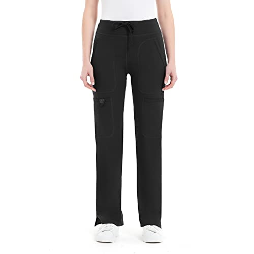 QBK Yoga Scrub Pants Women Mid Rise Yoga Work Pants- Five Pocket Cargo Scrub Pant (XX-Large, Black) - Image 3