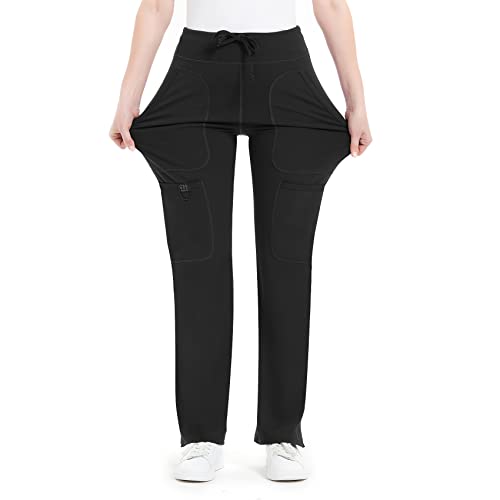 QBK Yoga Scrub Pants Women Mid Rise Yoga Work Pants- Five Pocket Cargo Scrub Pant (XX-Large, Black) - Image 1