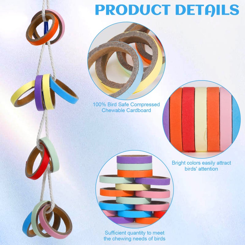 Jenaai 24 Pcs Chew Bagels Bird Toys for Parrots 2.4 Inch Wood Bird Chew Toys Colorful Cardboard Foraging Chew Foot Wooden Training Toy for Cockatiels Cockatoos Macaws and Similar Sized Pet Birds - Image 3