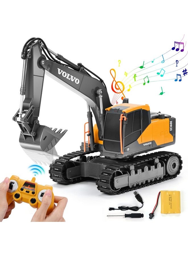 DOUBLE E Volvo RC Excavator Remote Control Excavator Toy for Boys Full Function Construction Vehicles Toys with Shovel for Outdoor Play Sandbox Digger Toys Gifts for Kids - Image 1
