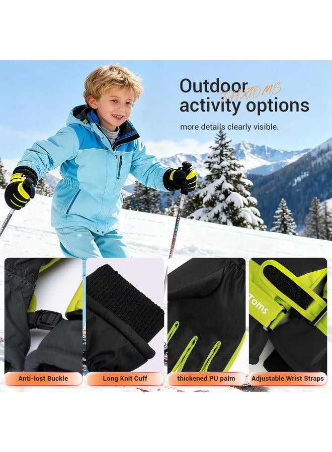 ThxToms Kids Winter Gloves Waterproof Ski Snowboard Gloves for Ourdoor Sports, Boys and Girls Cold Weather Bike Gloves 7-10 years old green - Image 4