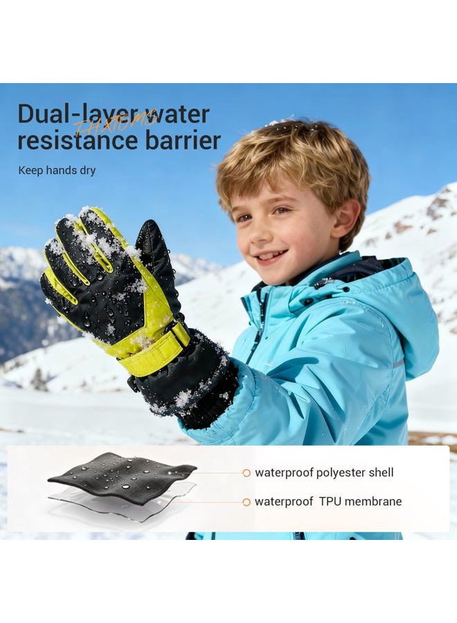 ThxToms Kids Winter Gloves Waterproof Ski Snowboard Gloves for Ourdoor Sports, Boys and Girls Cold Weather Bike Gloves 7-10 years old green - Image 2