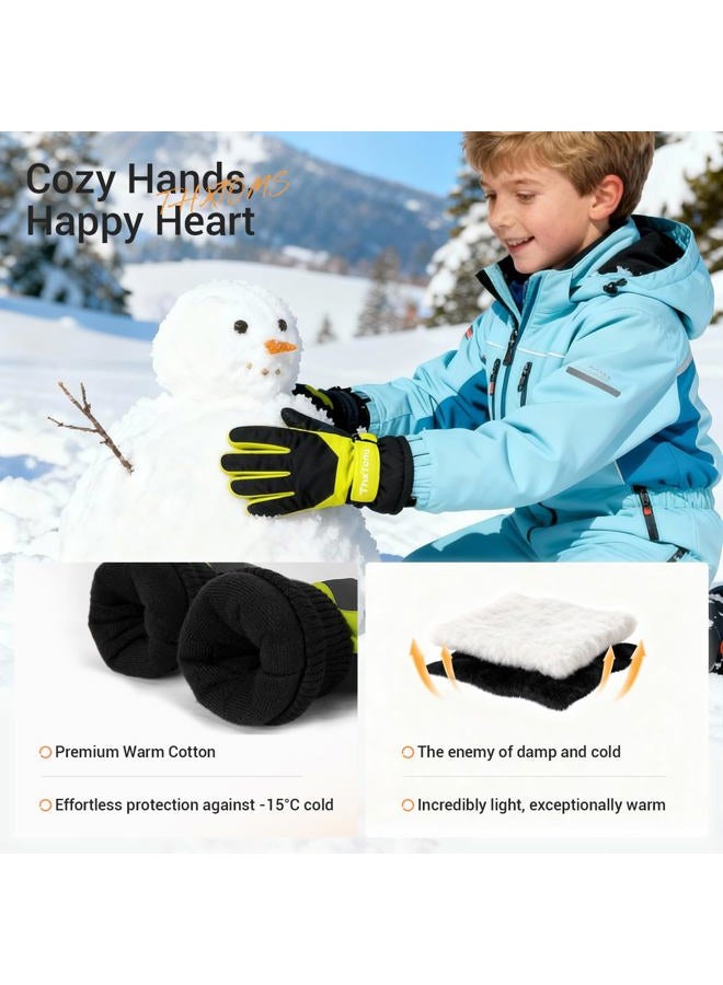 ThxToms Kids Winter Gloves Waterproof Ski Snowboard Gloves for Ourdoor Sports, Boys and Girls Cold Weather Bike Gloves 7-10 years old green - Image 3