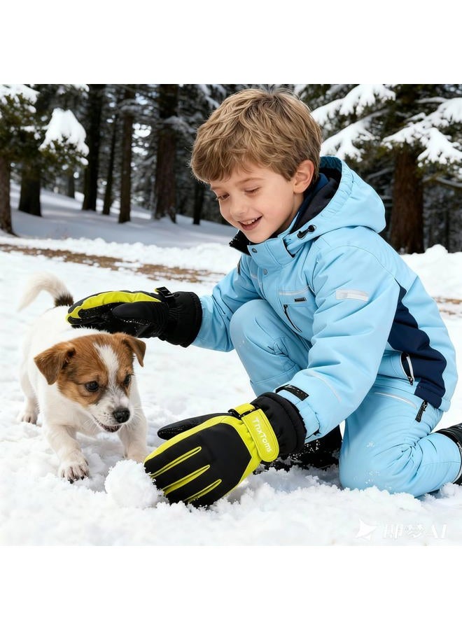 ThxToms Kids Winter Gloves Waterproof Ski Snowboard Gloves for Ourdoor Sports, Boys and Girls Cold Weather Bike Gloves 7-10 years old green - Image 5