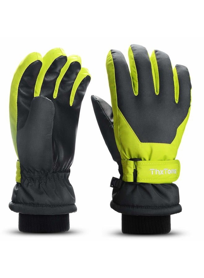 ThxToms Kids Winter Gloves Waterproof Ski Snowboard Gloves for Ourdoor Sports, Boys and Girls Cold Weather Bike Gloves 7-10 years old green - Image 1