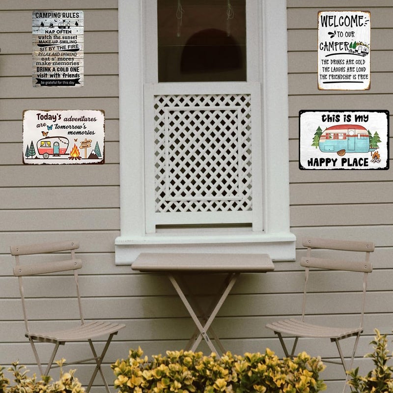 tosles 4pcs Camping Signs Decor Vintage Camping Metal Tin Signs Campers Rv Decorations Outside Camper Camping Rules Sign For Travel Trailer Wall Art Decor - Image 4