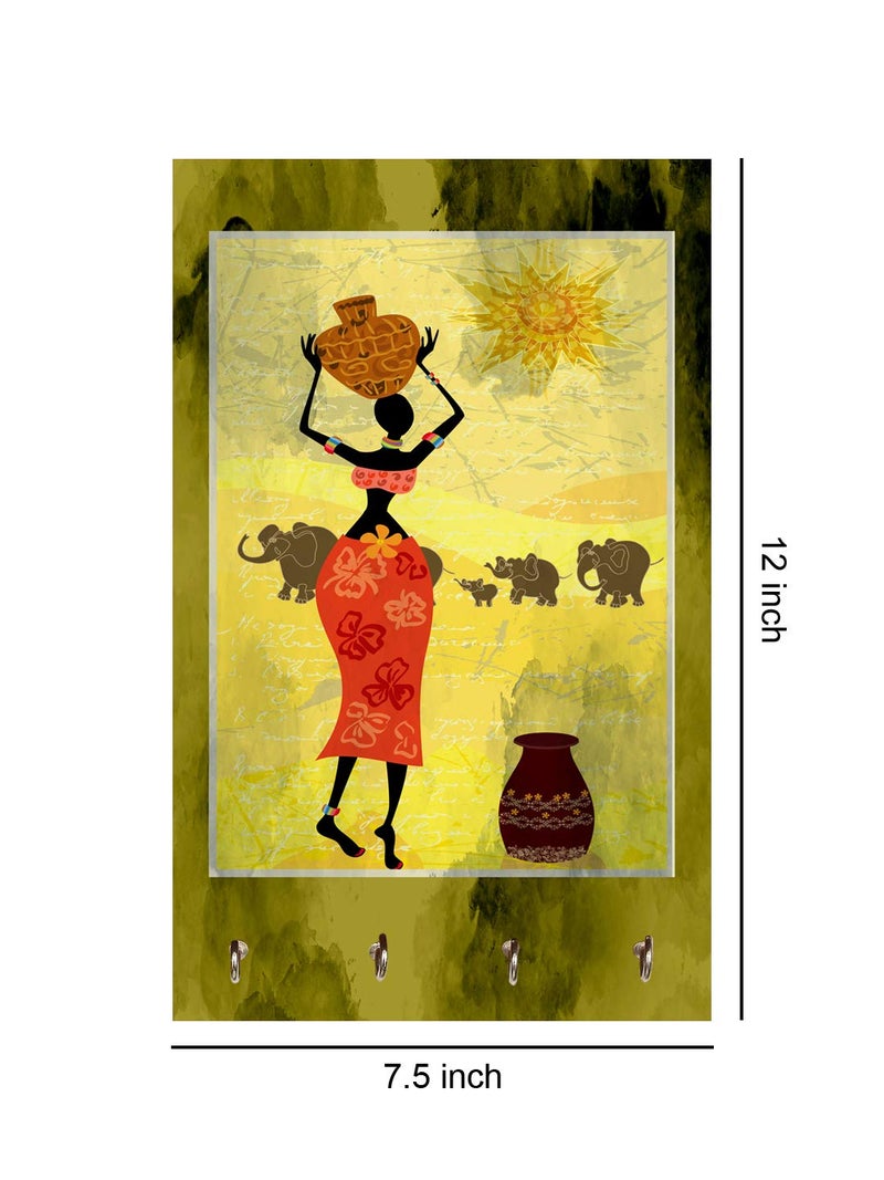 999STORE Wall Hanger Holder Wall Mount Hanger Organizer Rajasthani Lady Key Stand for Wall (MDF_7.5X12 Inch_Multi) KeyholderP137 - Image 4