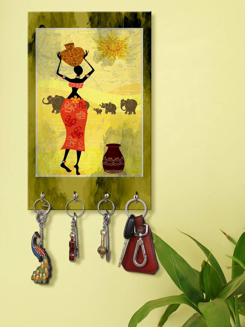 999STORE Wall Hanger Holder Wall Mount Hanger Organizer Rajasthani Lady Key Stand for Wall (MDF_7.5X12 Inch_Multi) KeyholderP137 - Image 5