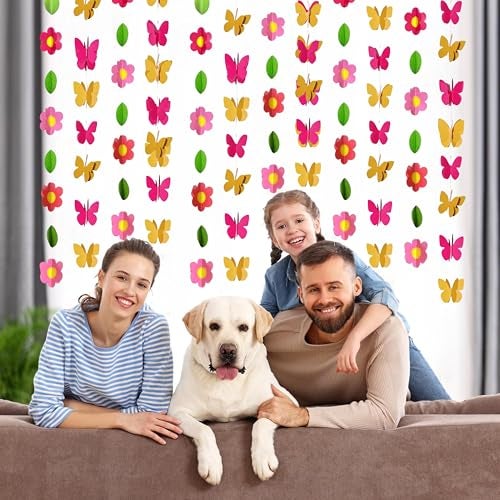 TOYXE 3D Butterfly Flowers Frills Garland Series Ladi for Parties & Events Decoration | Multicolor Hanging Paper Garland for Birthday, Baby Shower, Wall Decor – Pack of 8 | Butterfly Theme Party Decor - Image 5