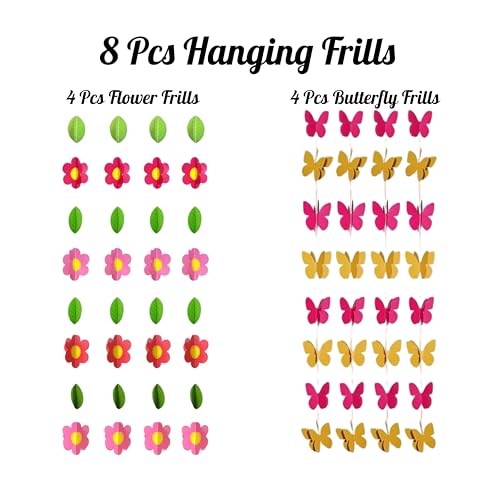 TOYXE 3D Butterfly Flowers Frills Garland Series Ladi for Parties & Events Decoration | Multicolor Hanging Paper Garland for Birthday, Baby Shower, Wall Decor – Pack of 8 | Butterfly Theme Party Decor - Image 2