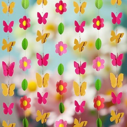 TOYXE 3D Butterfly Flowers Frills Garland Series Ladi for Parties & Events Decoration | Multicolor Hanging Paper Garland for Birthday, Baby Shower, Wall Decor – Pack of 8 | Butterfly Theme Party Decor - Image 1