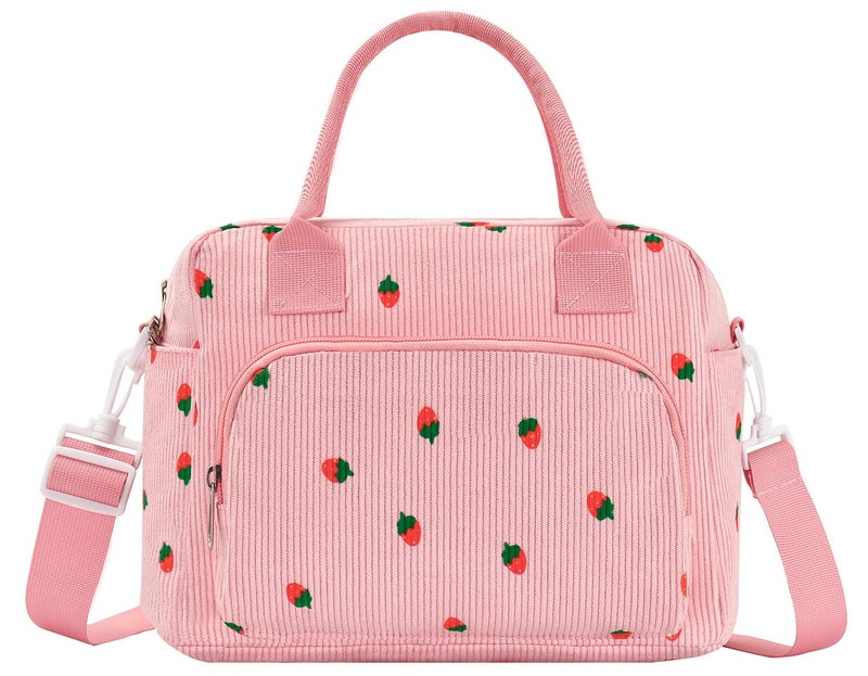 OYLOLA Lunch Bag Women Lunch Box for Women Adult Cute Insulated Lunch Bag Lager Cooler Lunch Tote Bags for Work Picnic (Pink-Strawberry) - Image 1