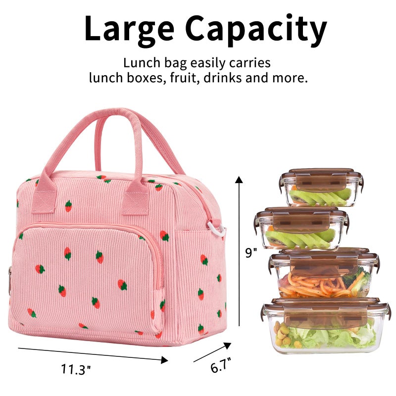 OYLOLA Lunch Bag Women Lunch Box for Women Adult Cute Insulated Lunch Bag Lager Cooler Lunch Tote Bags for Work Picnic (Pink-Strawberry) - Image 3