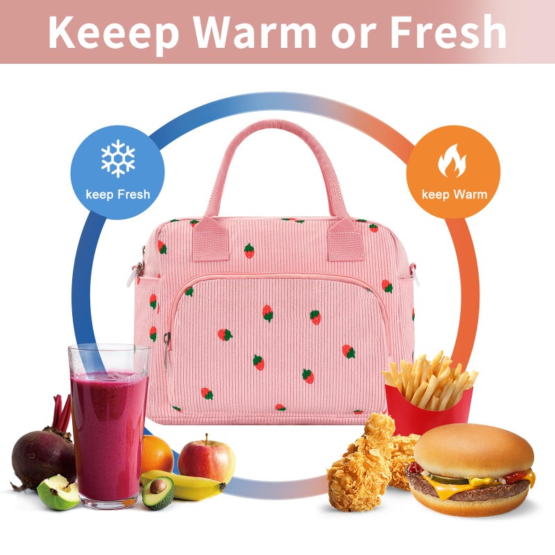 OYLOLA Lunch Bag Women Lunch Box for Women Adult Cute Insulated Lunch Bag Lager Cooler Lunch Tote Bags for Work Picnic (Pink-Strawberry) - Image 4
