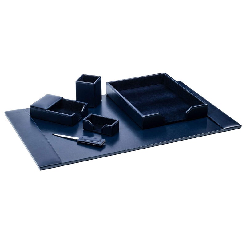 Dacasso Navy Blue 6Piece Leather Desk Set Bonded Leather 30 x 18 x 4 DF5001