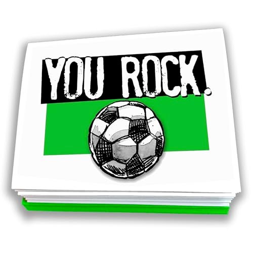 Play Strong SOCCER 'YOU ROCK' Thank You Note Cards 12-Pack (4.25”x5.5”) | Illustrated Sports Powercards | Perfect for Soccer Players, Coaches, Teams & Fans | Blank Inside – Fun & Motivational! - Image 1
