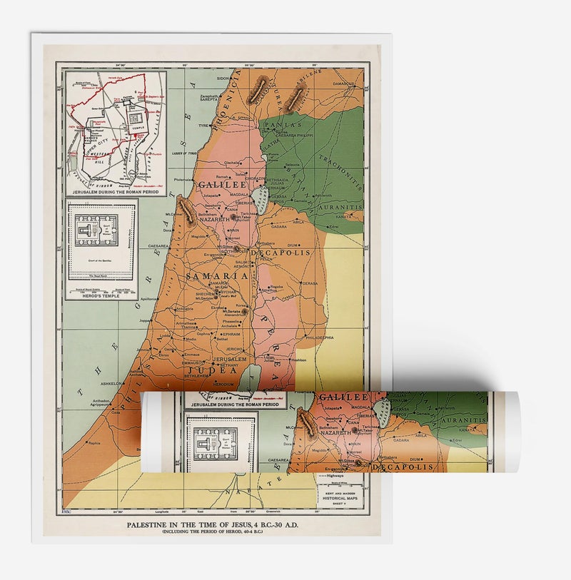 ArtCantHurtU 1912 Map - Palestine in the time of Jesus, 4 BC - 30 AD - Israel Holy Land Decor - Unframed Wall Art Poster Print - Ancient History - Christian Gifts - Bible Posters For Classroom (23"x32") - Image 5