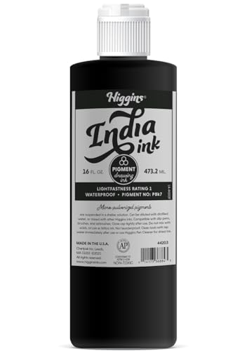 Higgins Black India Pigmented Drawing Ink 16 Oz Bottle 44203