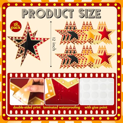 Weekgrat 18 Pcs Large Star Centerpieces for Movie Night Party Decorations 12inch 3D Movie Party Supplies Star Decorations Red Carpet Film Show Theme Birthday Table Decor - Image 5