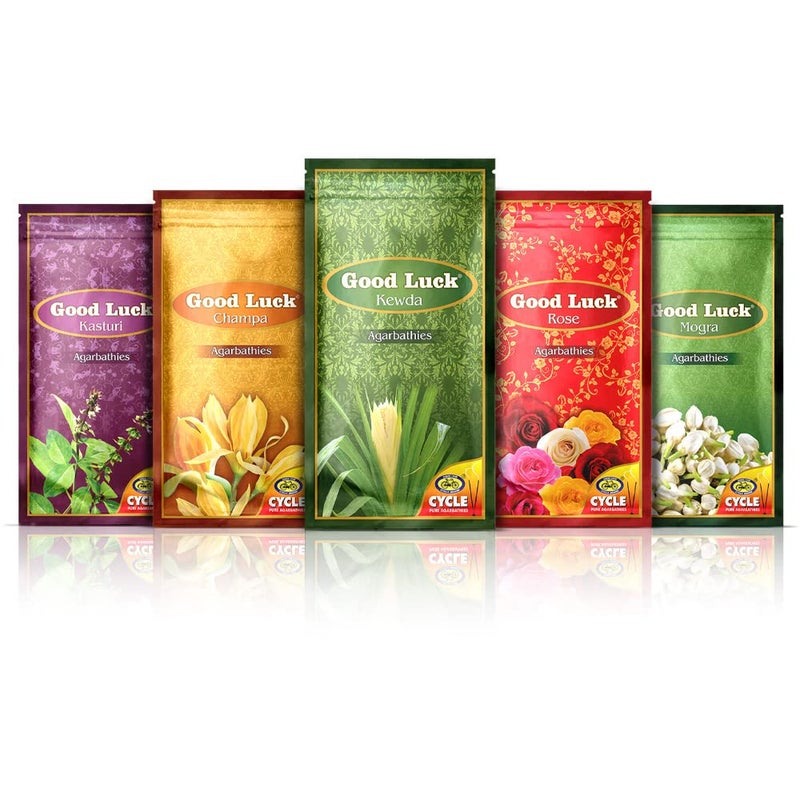 Cycle Pure Agarbatti Combo Pack Pack of 5 Good Luck Kewda Kasturi Champa Rose Mogra Floral Natural Incense for Puja Meditation Freshness Happy Vibes - Image 1