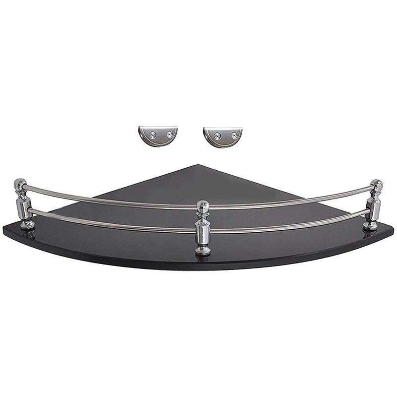 Klaxon Premium Black Corner Glass Shelf for BathroomKitchenLiving Room Bathroom Accessories 9 9 Inches Pack of 2 - Image 1